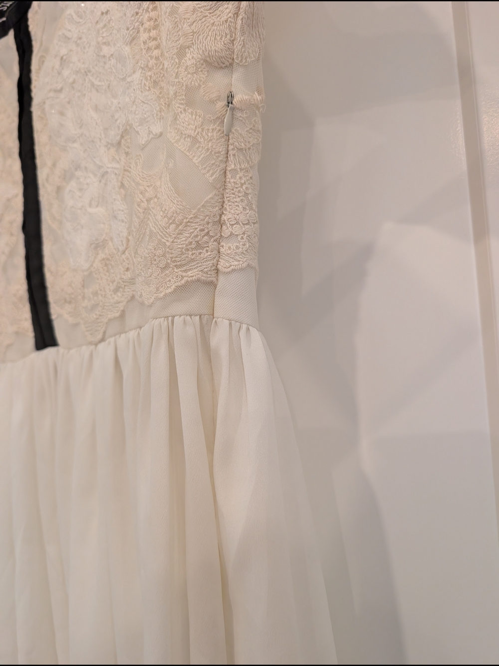 Ivory White Long Sleeve Embroidered Maxi Dress with Black Trim XS - Picture 4 of 12
